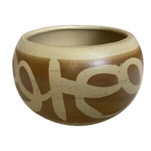Mid Century Abstract Script Pottery Bowl USA 22 Hand Painted Planter 4"